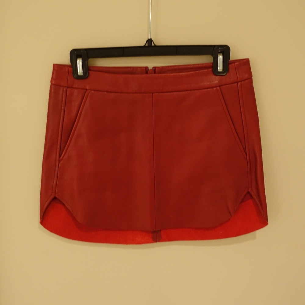 Michelle Mason Red Lamb Leather Miniskirt